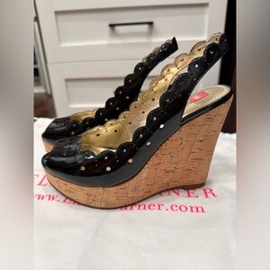 Elaine Turner Patent Leather and Cork Naomi Sandals